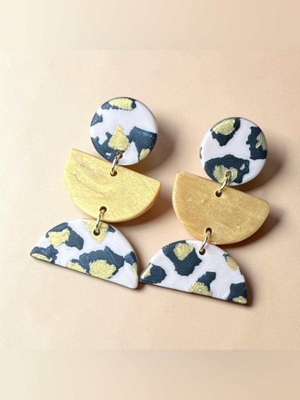Gold & Black Speckled Geometric Dangle Earrings